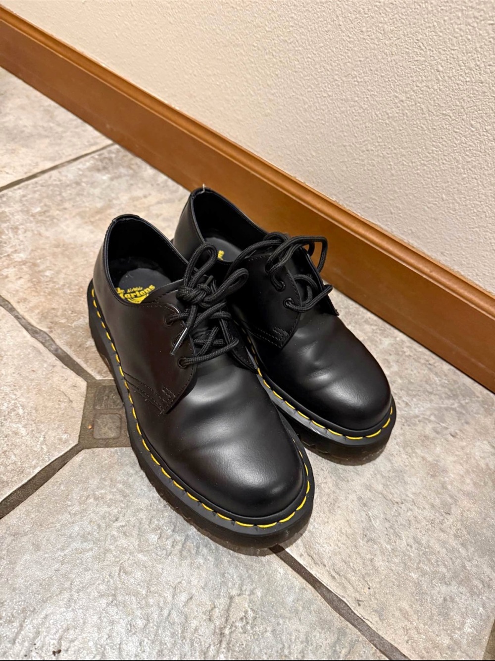 Dr. Martens 1461 Bex Black Leather 3-Eye Oxfords with Yellow Stitching